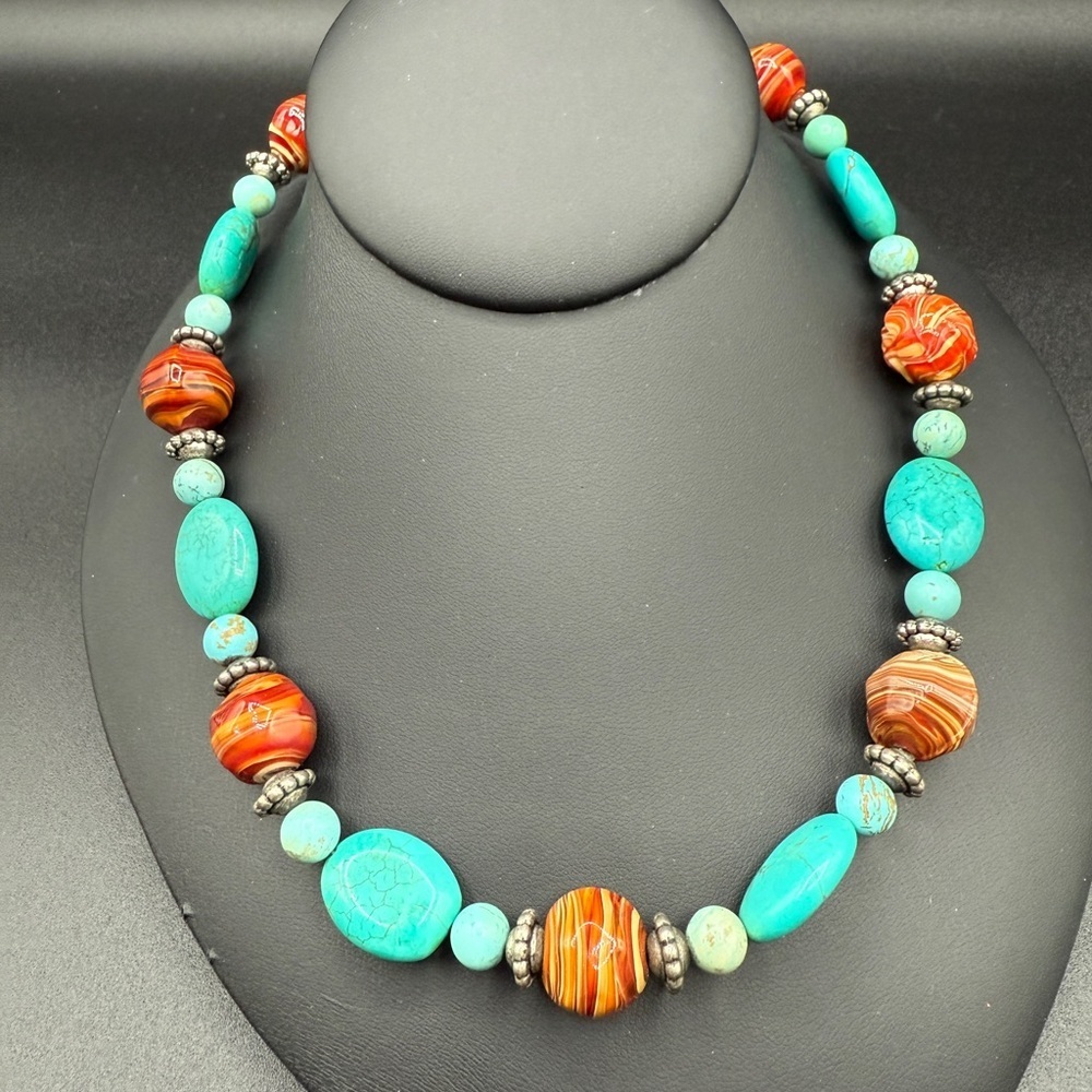 Czech Glass and Dyed Howlite Beaded Necklace - Picture 1 of 16